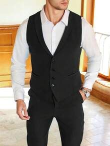 Manfinity Mode Men's Single-Breasted Casual Sleeveless Suit Vest And Suit Pants Set - Black - View 3