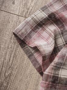 Manfinity Joysei Áo sơ mi nam ngắn tay kẻ caro cài một hàng khuy kiểu dáng thường ngày - Hồng - Xem 4