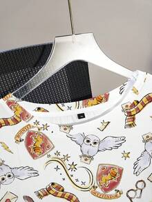 HARRY POTTER X SHEIN Plus Size Women Cartoon Print Casual Versatile Daily Wear Short Sleeve T-Shirt - White - View 4