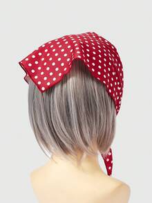 ROMWE Kawaii 1pc Wine Red Polka Dot Bandana Triangle Scarf Headband Fall Winter Hair Band Hair Accessories For Women For Vacation Outfits Woman Warm Thermal Head Scarf - Red - View 5