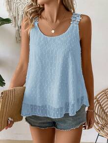 EMERY ROSE Women's Vacation Solid Color Textured Loose Fashion Camisole - Baby Blue - View 4