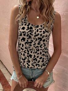 EMERY ROSE New Arrival Women's Fashion Floral & Leopard Print Round Neck Button Vest - Multicolor - View 5