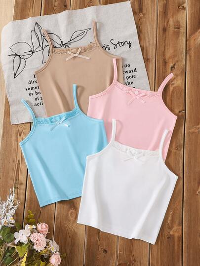 4件套女童蕾丝领拼接蝴蝶结吊带背心内衣套装