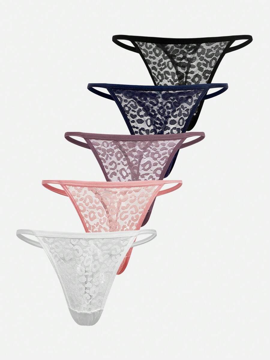 5pcs Women's Sexy Lace G-String, Comfortable And Breathable Low-Waist Underwear Set, Low Rise - Multicolor - View 1