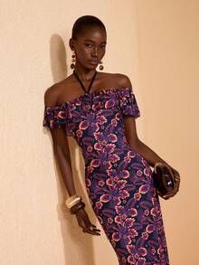 JIAN LASALA All-Over Print Floral Sleeveless Halter Women Casual Dress Off Shoulder - Multicolor - View 7