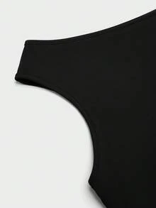 Sweetra Elegant Asymmetrical Shoulder Bodycon Dress, Waist Cinching, Flowy Ribbon Design, Unique - Black - View 6