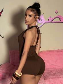 EgrlEra Bộ jumpsuit nữ thời trang màu vàng nền đen, họa tiết sóng, kiểu cổ yếm. - Nhiều màu - Xem 2