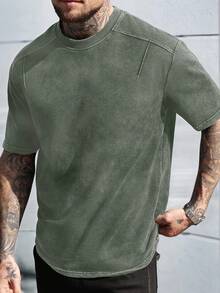 Manfinity CasualCool Áo thun nam tay ngắn cổ tròn, kiểu dáng thường ngày, thích hợp cho mùa hè. - Màu xanh Ô liu - Xem 3