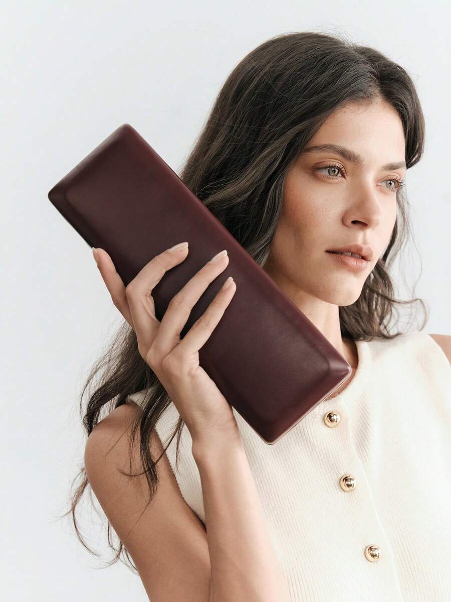 SHECARRY 女士手拿包，精致简约的法棍包，适合派对和晚宴。 - 酒紅色 - 查看 1