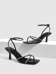 CUCCOO SZL Giày sandal cao gót nữ đính đá lấp lánh, thanh lịch và quyến rũ, phù hợp cho cả hẹn hò và mặc hàng ngày. - màu đen - Xem 1