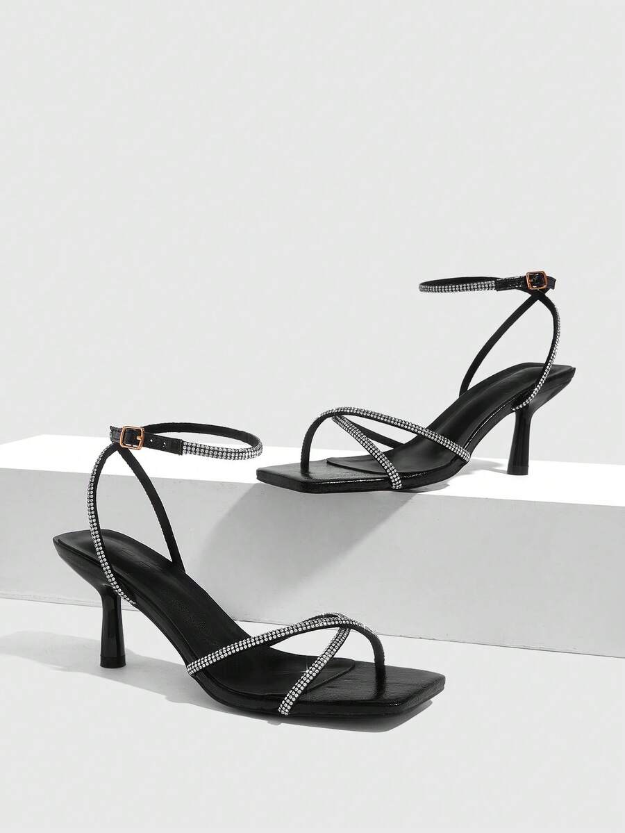 CUCCOO SZL Giày sandal cao gót nữ đính đá lấp lánh, thanh lịch và quyến rũ, phù hợp cho cả hẹn hò và mặc hàng ngày. - màu đen - Xem 1