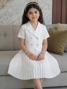 Bộ áo và chân váy xếp ly thoải mái, dễ mặc cho bé gái, thích hợp mặc hàng ngày. - trắng - Xem 2
