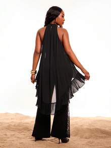 Radiana Plus Size Women's Black Summer Elegant Night Out Club Cocktail Chiffon Pleats Asymmetric Halter Blouse, Sheer Long Asymmetrical Top For Business Office - White - View 2