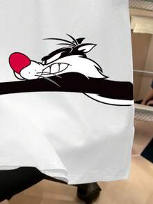 LOONEY TUNES X SHEIN Manfinity Joysei Men's Cartoon Print Round Neck Short Sleeve Casual T-Shirt - White - View 4