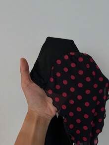ZzzCrew Mesh Spaghetti Strap Tie Bow Polka Dot Camisole & Mesh Hem Sexy Women Pajama Set - Black - View 7