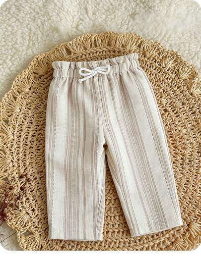 SHEIN LMoss Kids Babygirl 可爱休闲百搭条纹松紧腰夏季裤