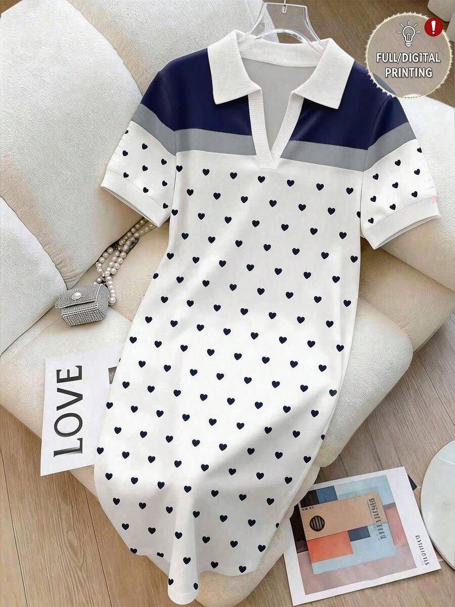 Đầm ngắn nữ cổ polo kẻ sọc hình trái tim - Nhiều màu - Xem 1