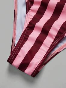 SHEIN Elegant Vacation Bohemian Pink Striped Adjustable Strap V-Neck Bikini Set 2 Pieces Sets For Women Alt 2580198 Bikinis - Multicolor - View 4