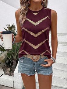 Selamara Áo tank top nữ mùa xuân/hè mới về, họa tiết sọc lượn sóng ombre, cổ tròn, kiểu dáng thường ngày, đa năng. - Nhiều màu - Xem 3