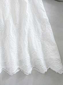 少女薄纱刺绣蕾丝边蝴蝶结后背装饰可爱A字连衣裙，公主裙，适合婚礼、派对、毕业典礼、节日聚会、春假、情人节、花童等场合。 - 米色 - 查看 10