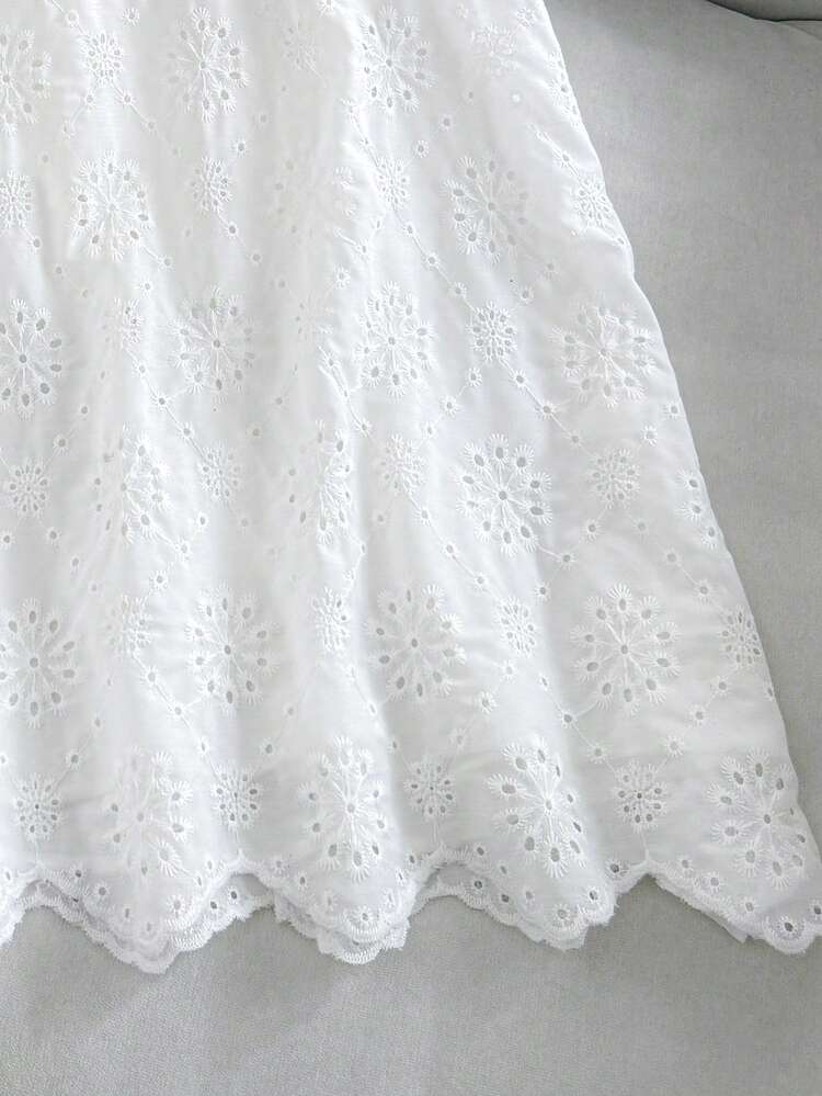 SHEIN Tween Girl White Summer Elegant Wedding Tulle Embroidered Lace Trim Bow Back Decor Cute A-Line Princess Dress,Flower Girl Dress For Party Graduation - Beige - View 10