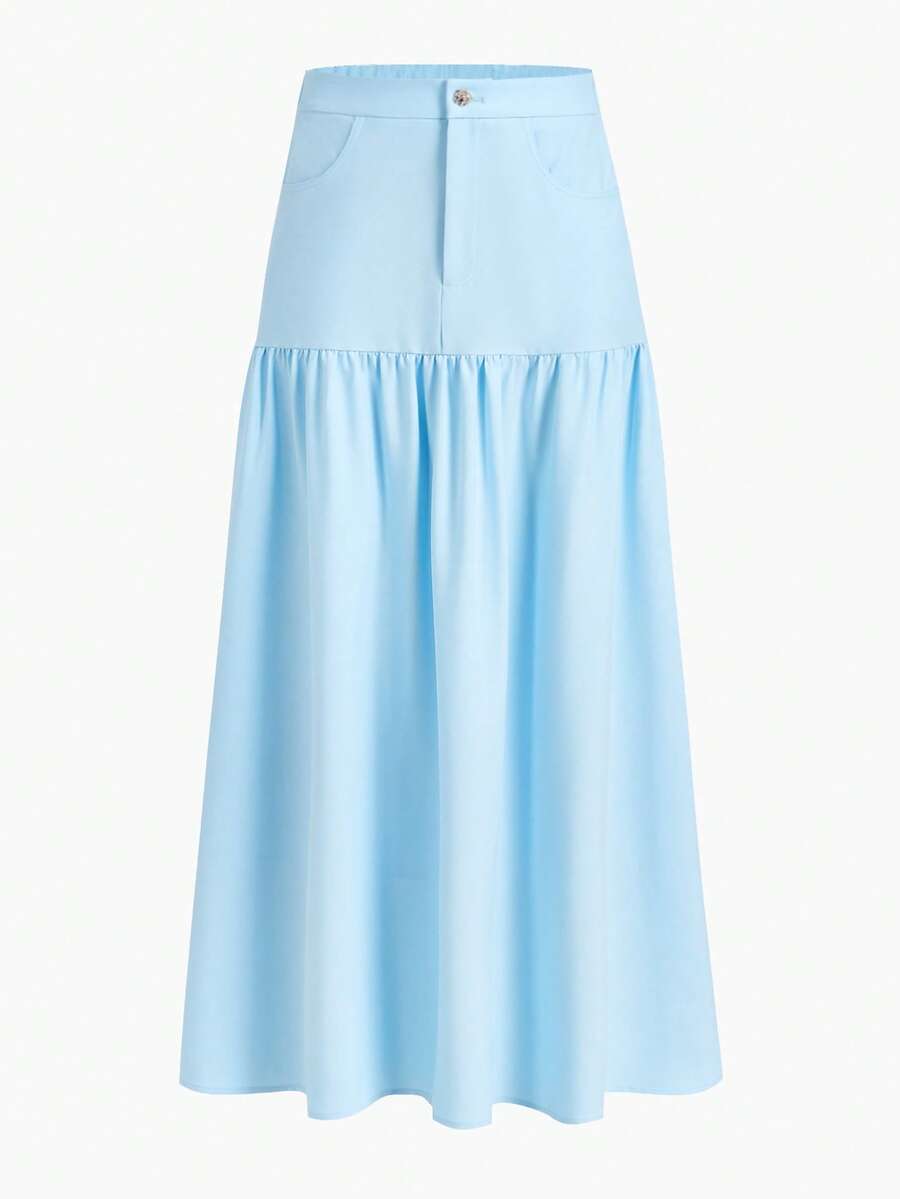 MOTF PREMIUM ELEGANT ROSE BUCKLE DECOR CASUAL SKIRT - Baby Blue - View 1