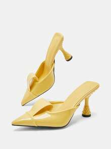 2026 Spring & Summer New Fashion Pointed Toe High Heel Sandals, Bowknot Mules For Women - Yellow - View 10