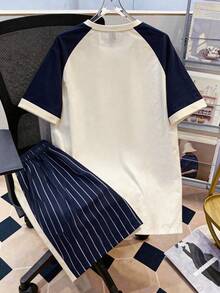 Manfinity Joysei Bộ áo thun ngắn tay cổ tròn ôm sát người và quần short nam phối màu tương phản - Nhiều màu - Xem 2