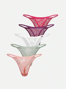 5 pièces Culottes g-string sexy à taille basse, sans couture pour femmes. Lingerie en dentelle léopard, sous-vêtements respirants de sport - Multicolore - Voir 2
