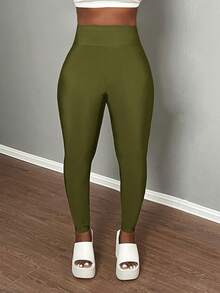 Slaydiva Mono de punto acanalado con cuello de halter, espalda descubierta y media cremallera, estilo minimalista básico y casual para mujer - A - Verde militar - Ver 7