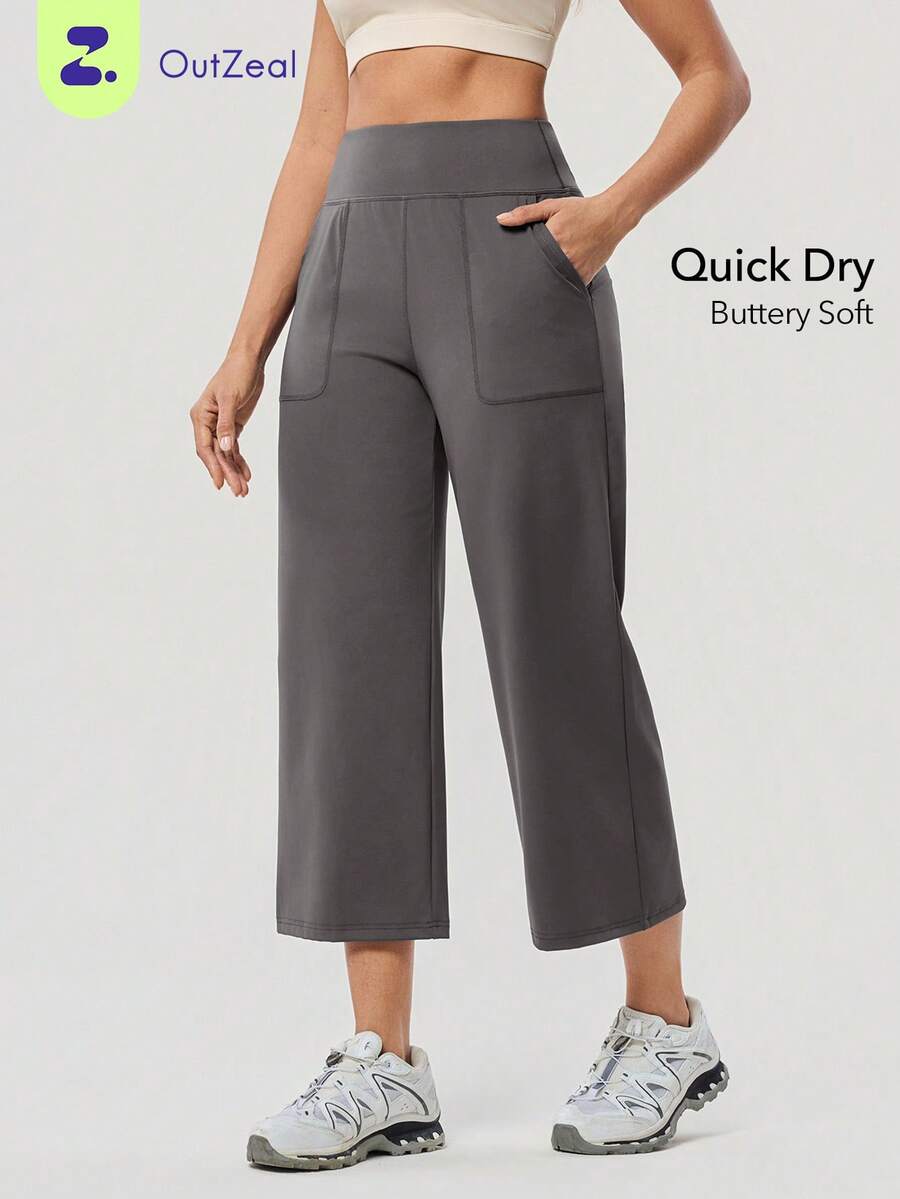 Gym Wear Women Sports Pants Workout Casual Quick-Dry Wide Leg Cropped Pants Active Bottoms - Iron Gray - View 1