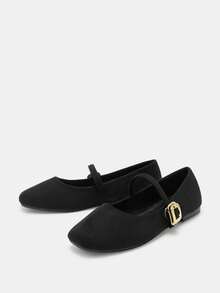 Bholvia Women's Fashion Square Toe Slip-On Black Shoes, Casual Office Wear, Versatile, Outdoor, High-Quality, Flat Mary Jane Ballet Flats For Party, Wedding, Work - Black - View 4