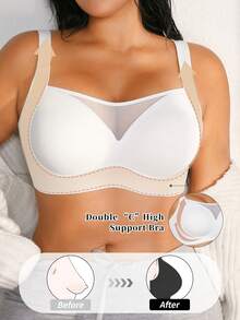 NudeFit Plus Size Seamless Wireless Bra, Comfortable Lace Patchwork Padded Bra With Wide Straps, Daily Wear Wedding - White - View 4