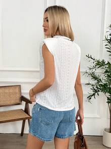 Easowa Women's Hollow Out Embroidery Collar Casual Vest,Summer Top - White - View 5