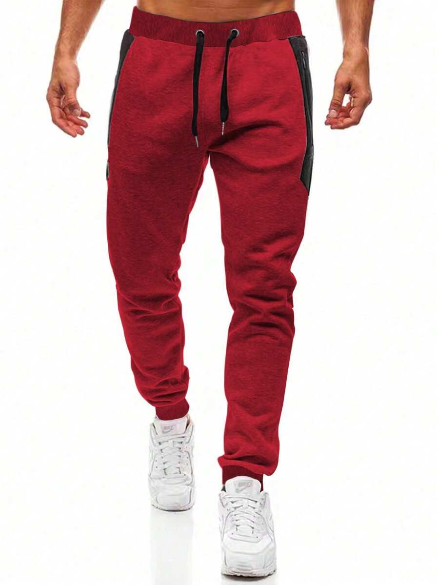 Gym Rark Men's Casual Drawstring Contrast Color Sports Pants - Burgundy - View 1