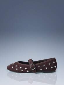 CUCCOO GRLICON Ladies, Buckle Spikes, Trim, Flats 2000s Style - Rust Brown - View 2