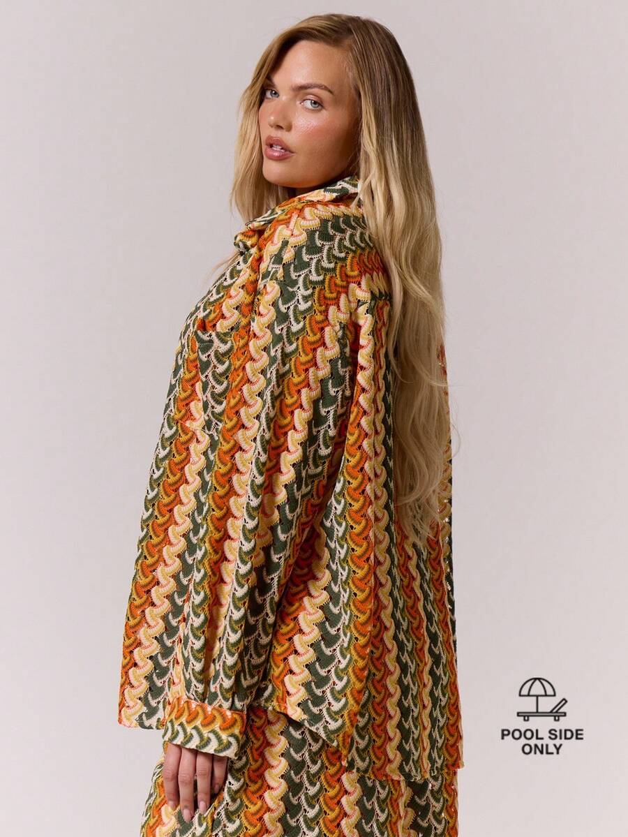 MUSERA Plus Drawstring Waist Crochet Knit Style Wide Leg Vacation Holiday Cute Holiday Romantic Cute Summer Sexy Beach Curve, For Women Spring Summer Vacation - Multicolor - View 1