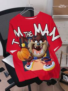 LOONEY TUNES X SHEIN Men's Casual Loose Fit Round Neck Short Sleeve T-Shirt, - White - View 1