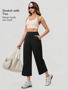 OutZeal 女士健身运动裤 黑色休闲速干阔腿七分裤 运动下装 - 黑色 - 查看 4