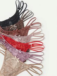 Bộ 7 món/Bộ đồ lót ren gợi cảm thắt nơ G-String lãng mạn - Nhiều màu - Xem 5