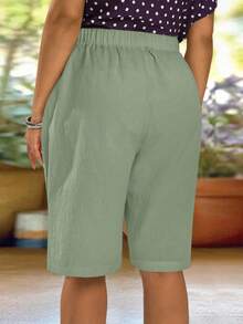 EMERY ROSE Plus Size Women's Knee-Length Casual Shorts, Street Style, Soft & Comfortable With Pockets, Suitable For Casual Wear, Music Festivals, Spring & Summer Casual Outfit Women Summer Shorts Summer Summer Outfits Spring Clothing Spring Outfit Festival Outfits For Women Beach Outfit For Women Vacation Outfits Women Holiday Outfits For Women Summer Holiday Outfits Country Concert Outfit Women's Country Clothing - Mint Green - View 2