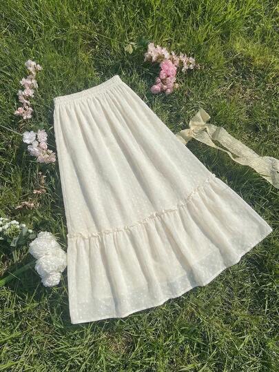 SHEIN MOD 女士波点褶裥休闲百搭约会外出A字裙