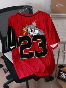 TOM & JERRY X SHEIN Camiseta de manga corta holgada y casual con estampado de dibujos animados para hombre - Blanco - Ver 2