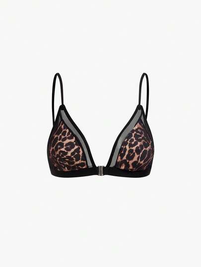 Bisouelle Sexy Deep V-Neck Front Closure Bra, Cheetah Print Top ClassicAnimalPrint