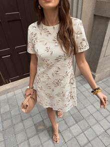 SHEIN Clasi Damen Frühling/Sommer Kurzarm Mini Paillettenkleid, geeignet für Partys, Urlaub, Hochzeiten - Aprikosenfarben - Übersicht 7