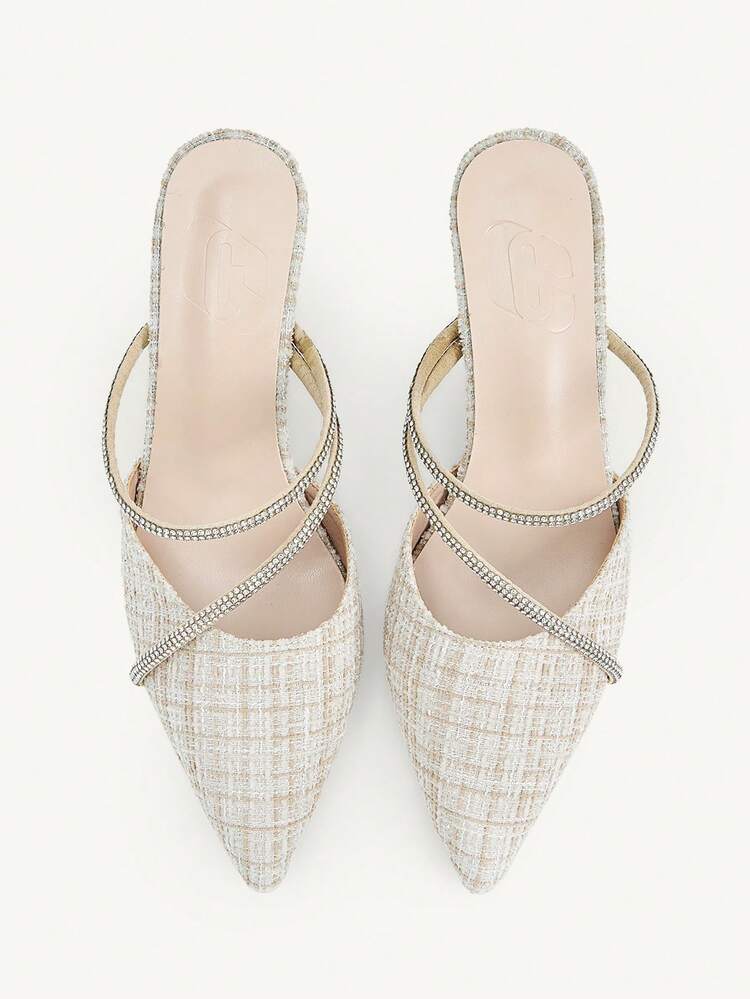 CUCCOO CHICEST Women's Stiletto Pointed Apricot Rhinestone Women's Shoes Mule Slippers Are Fashionable And Elegant And Versatile, Suitable For Shopping, Work, Parties, Banquets, Women's Shoes