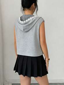 Elenzga 新款V领荷叶边无袖休闲百搭通勤女式卫衣 - 灰色 - 查看 2