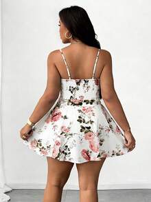 SHEIN Unity Plus Size Women's Elegant Heart Print Camisole Backless Tie Waist Butterfly A-Line Midi Skirt, Suitable For Beach, Party, Music Festival, Spring/Summer, Versatile Two Pieces Set - Multicolor - View 2