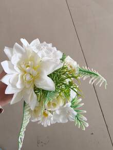 1件仿真牡丹花束，绣球花、大丽花，情人节礼物，生日派对装饰，婚礼花篮，新娘手捧鲜花，家居装饰，餐厅，卧室，窗台，花瓶装饰，新年装饰，户外花园，开学季 - 白色1 - 查看 7