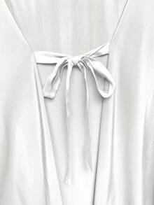 Rafferiza Abito lungo casual e comodo da donna con scollo rotondo, maniche a pipistrello e colore tinta unita, adatto per vacanze e abbinamenti - Bianco - Visualizzare 4